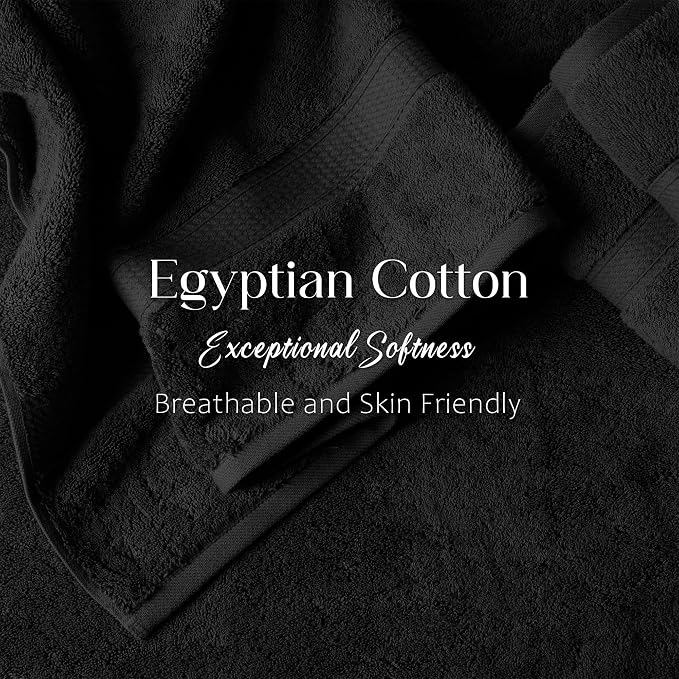 Superior Egyptian Cotton Plush & Absorbent, Bath Towel Set of 4, Black | Quick Dry, Soft Luxury Towel Set, Bath Essentials for Bathroom, Guest Bath, Spa, 4 Piece Bath, Madeline Towels