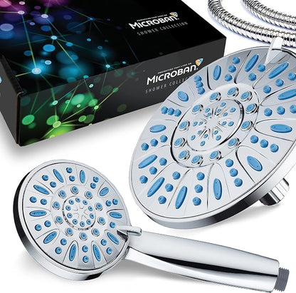 Antimicrobial/Anti-Clog High-Pressure 30-setting Rainfall Shower Combo by AquaDance with Microban Nozzle Protection from Growth of Mold Mildew & Bacteria for Stronger Shower! Wave Blue | Enjoy More Power & Better Shower Hygiene with Lifetime Antimicrib...