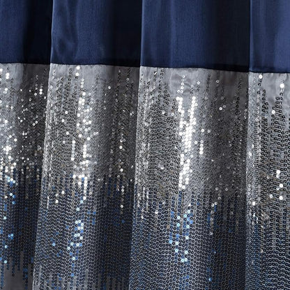 Lush Decor Night Sky Shower Curtain, Single, 72" W x 78" L, Navy & White - Sequin Shower Curtain - Sparkly Color Block Bath Curtain - Modern Glam Bathroom Decor - Extra Long Shower Curtain