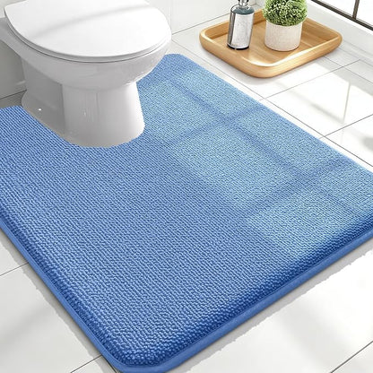 OLANLY Memory Foam Bathroom Toilet Rugs U-Shaped 24x20, Cornflower Blue | Soft Quick Dry Bath Rugs, Non-Slip, Machine Washable Absorbent Mat for Bathroom Floor, Tub and Shower, Home Decor Accessories