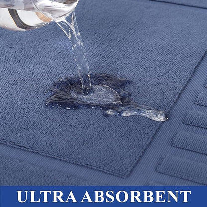 Superior 100% Cotton Bathmat Set, Bath Mats, Bathroom Decor, Shower, Bathtub Essentials, Home Accessories, Washable Rug, No Backing, Heavyweight, Leo Collection, Set of 2, 22" x 35", Navy Blue