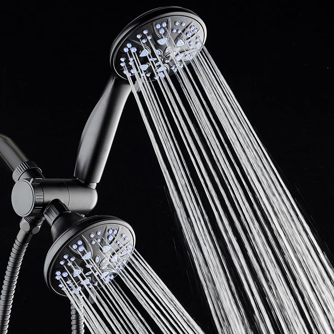 AquaDance Antimicrobial/Anti-Clog High-Pressure 30-setting Dual Head Combination Shower with Nozzle Protection from Growth of Mold, Mildew & Bacteria for a Healthier Shower – Sunset Blue