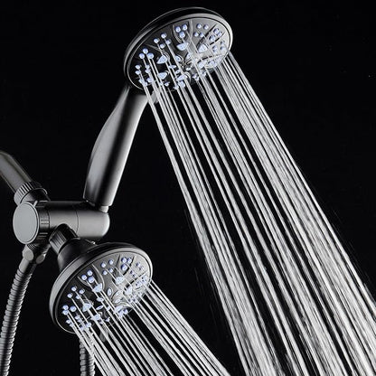 AquaDance Antimicrobial/Anti-Clog High-Pressure 30-setting Dual Head Combination Shower with Nozzle Protection from Growth of Mold, Mildew & Bacteria for a Healthier Shower – Sunset Blue