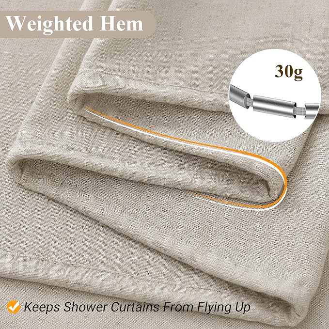 Light Tan Linen Shower Curtain, Cloth Textured Fabric Shower Curtain Set with Hooks, Simple Elegant Modern Farmhouse Country Ultra Thick Bath Curtains for Bathroom,Water Repellent,72x96