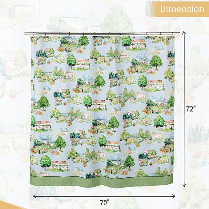 Maison d' Hermine Shower Curtain 100% Cotton One Panel 70"x72" Washable Fabric Shower Curtains for Bathroom, Easy Hanging with 12 Button Holes - Home Hotel Spa Easter Gifts (Gignac)