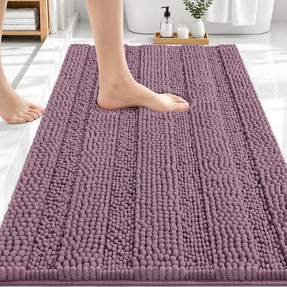 OLANLY Thick Bathroom Rugs 30x20, Chenille Striped Bath Rugs, Deep Plum | Rubber Backing, Machine Wash, Extra Soft Absorbent Bath Mats for Bathroom Floor, Tub and Shower, Home Decor Accessories