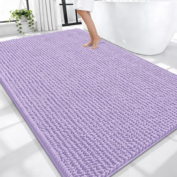 OLANLY Thick Chenille Large Bathroom Rugs Mats 70x46, Lavender | Soft Absorbent Bath Rugs, Rubber Backing, Machine Wash Dry, Bath Mats for Bathroom, Tub and Shower, Home Decor Accessories