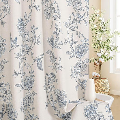 MitoVilla Extra Long Shower Curtain Set 72 x 84, Cotton Floral Hummingbird Cottagecore Spring Shower Curtains for Bathroom, Modern Country Bathroom Décor