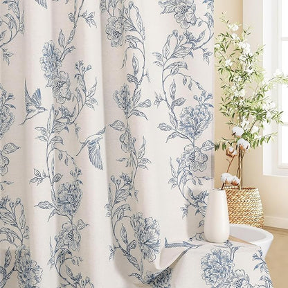 MitoVilla Blue Cotton Boho Hummingbird Shower Curtains, 72 x 72 | Blue Cottagecore Spring Shower Curtain for Bathroom, Modern Farmhouse French Country Bathroom Décor, 72x 72