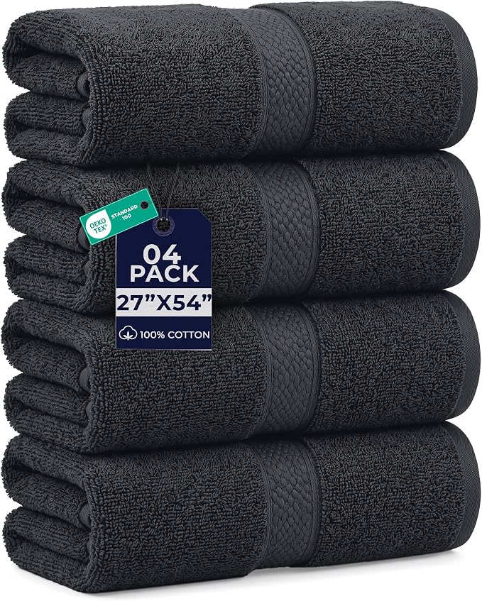 DAN RIVER 600 GSM Cotton Large Bath Towels Set of 4, 27 x 54 Inches | Larger & Lighter Weight Towels for Bathroom - Highly Absorbent & Quick Dry 100% Cotton Bath Towel Set for Home, Spa & Hotel