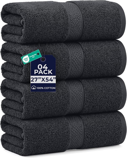 DAN RIVER 600 GSM Cotton Large Bath Towels Set of 4, 27 x 54 Inches | Larger & Lighter Weight Towels for Bathroom - Highly Absorbent & Quick Dry 100% Cotton Bath Towel Set for Home, Spa & Hotel