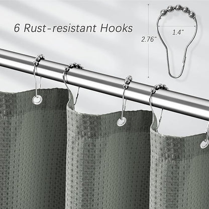 Gray Shower Curtain Waffle Weave 36 Inches Heavy Duty Stall Fabric Shower Curtain Set for Bathroom, Waterproof Weighted 256GSM Half Size Shower Curtains with 6 Hooks, 36Wx72H Grey