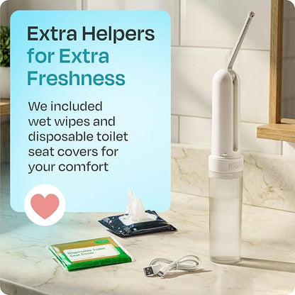Portable Electric Bidet for Travel - Portable Bidet Rechargeable Handheld Sprayer with 3 High Pressure Modes, USB-C, Adjustable Nozzle & Extra Clean Kit, IPX6 Waterproof Peri Bottle (White)