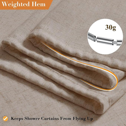Extra Long Linen Shower Curtain for Bathroom 84 Inch Long Taupe Burlywood | Weighted Tall XL Bath Curtain with Hooks, Water Repellent, Neutral Boho Farmhouse, Simple Luxury Shower Decor, 1 Panel, 72x84