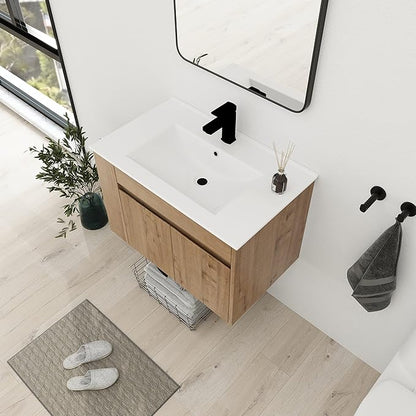 Bathroom Vanity with Sink 30 Inch, Modern Bathroom Vanities Set, Single Bathroom Vanity Set with Top Basin and Storage Cabinet, Soft Close Door(IMO, 30 * 18)