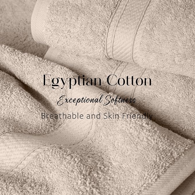 SUPERIOR Egyptian Cotton Ultra Plush & Absorbent, 6 Piece Set, Stone | Quick Dry, Soft Luxury Towel Set, Bath Essentials, Guest Bath, Spa, 2 Bath, 2 Hand, 2 Face Towels, Madeline Towels