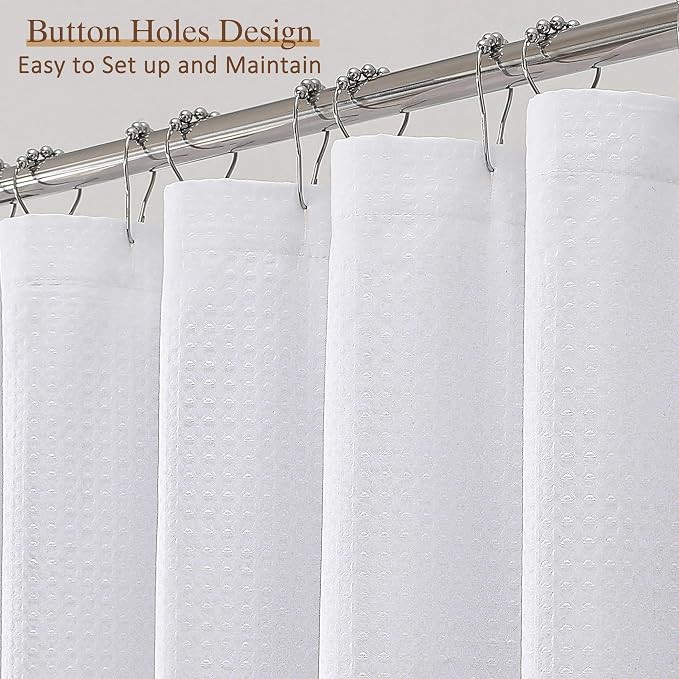 White Shower Curtain 72 Inch Length 1 Piece, Waffle Embossed Textured Soft Fabric Hotel Shower Curtain for Bathroom, Modern Polyester Water Repellent Machine Washable Bath Decor, 72Wx72L Inches