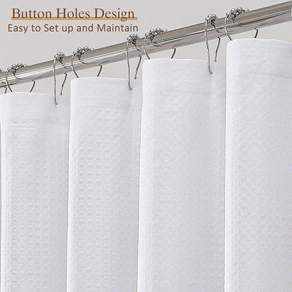 White Shower Curtain 72 Inch Length 1 Piece, Waffle Embossed Textured Soft Fabric Hotel Shower Curtain for Bathroom, Modern Polyester Water Repellent Machine Washable Bath Decor, 72Wx72L Inches