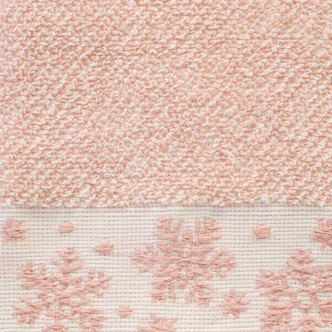 SKL Home Christmas/Winter Heather Snowflake Hand Towel Set-2pc, Blush Pink | 100% Cotton. 500 GSM. Plush & absorbent jacquard. Great for the bathroom, kitchen or bar & gifting.