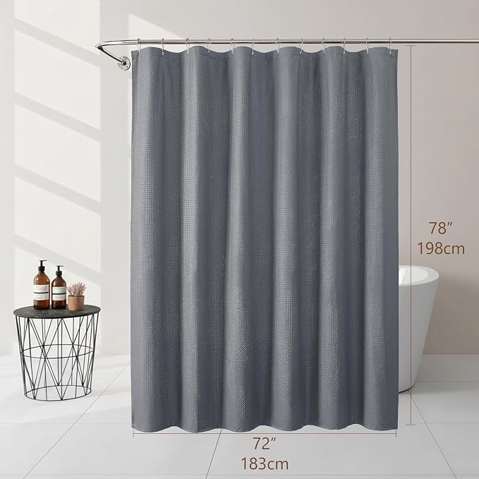 Grey Fabric Shower Curtain 78 Inch Length 1 Piece, Embossed Textured Waffle Cloth Shower Curtains for Bathroom Modern Hotel Spa, Water Resistant Machine Washable, 72Wx78L Inches