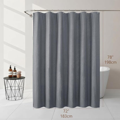 Grey Fabric Shower Curtain 78 Inch Length 1 Piece, Embossed Textured Waffle Cloth Shower Curtains for Bathroom Modern Hotel Spa, Water Resistant Machine Washable, 72Wx78L Inches