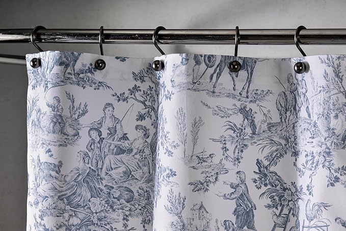 Maison d' Hermine Shower Curtain 100% Cotton One Panel 70"x72" Washable Fabric Shower Curtains for Bathroom, Easy Hanging with 12 Button Holes - Home Hotel Spa Easter Gifts (The Miller - Blue)