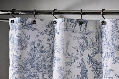 Maison d' Hermine Shower Curtain 100% Cotton One Panel 70"x72" Washable Fabric Shower Curtains for Bathroom, Easy Hanging with 12 Button Holes - Home Hotel Spa Easter Gifts (The Miller - Blue)