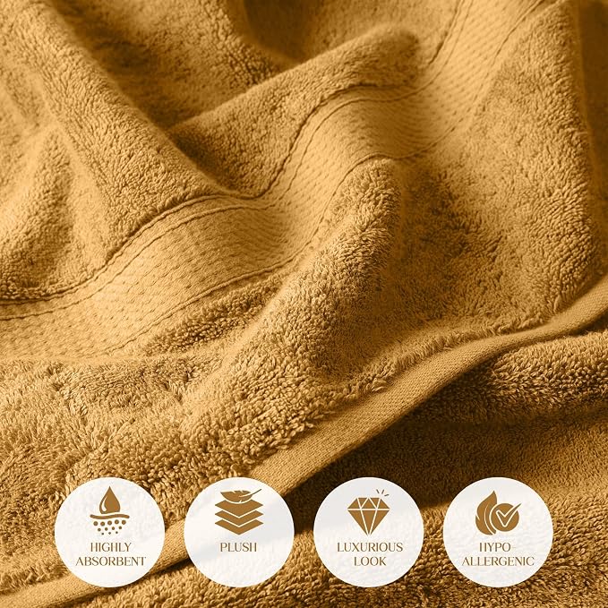 Superior Egyptian Cotton Ultra Plush & Absorbent, 10 Piece Set, Gold | Quick Dry, Soft Luxury Towel Set, Bath Essentials, Guest Bath, Spa, 2 Bath, 4 Hand, 4 Face Towels, Madeline Towels