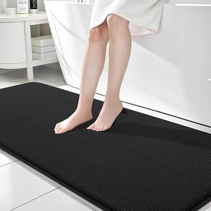 OLANLY Memory Foam Bathroom Runner Rugs 70x24, Absorbent Long Mat, Black | Soft Quick Dry Bath Rugs, Non-Slip Carpet, Machine Washable Mat for Bathroom Floor, Tub and Shower, Home Decor Accessories