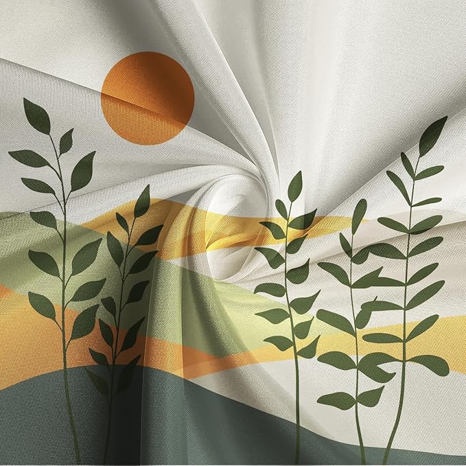 Boho Mid Century Shower Curtain for Bathroom Modern Abstract Sun Botanical Leaves Bath Curtain Neutral Minimalist Plant Waterproof Fabric Bathroom Decor Set with Hooks 72x84 inch