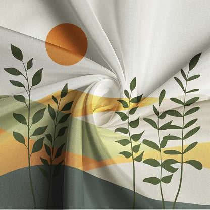 Boho Mid Century Shower Curtain for Bathroom Modern Abstract Sun Botanical Leaves Bath Curtain Neutral Minimalist Plant Waterproof Fabric Bathroom Decor Set with Hooks 72x72 inch