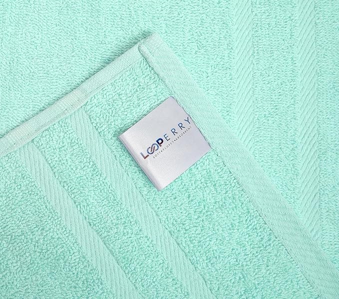 Looperry 6 Pack Small Bath Towel Set - 100% Cotton 23x46 Shower Towels 450 GSM. Lightweight & Absorbent, Soft & Quick Dry. Use for Pet Drying, Gym, Spa, Salon & More. Terry Ringspun Towels (Teal)