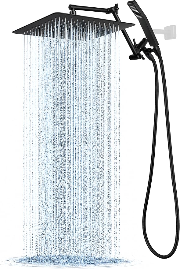 G-Promise All Metal 12 Inches Rainfall Shower Head with Handheld Combo | All Metal, Built to Last, Easy Install, Adjustable Height & Angle for All Heights, Extra Long Hose, Modern Upgrade