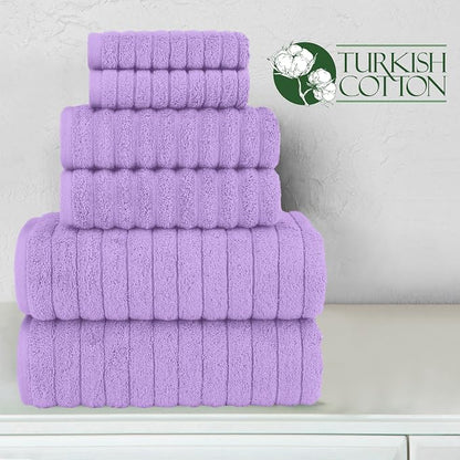 Elegant Comfort 100% Turkish Cotton Corduroy Ribbed Luxury Bath Towels 6-Piece Set, Premium Feel - Quick Dry, Highly Absorbent, Contains 2 Bath Towels, 2 Hand Towels, and 2 Washcloths, Lilac
