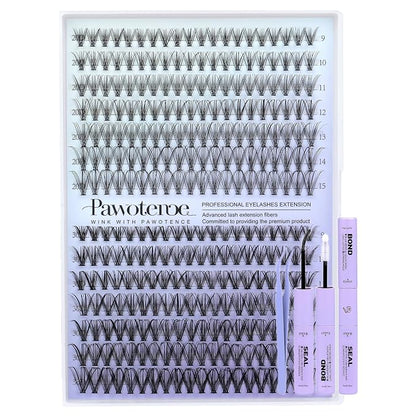Lash Extension Kit DIY 280pcs Individual Lash Clusters Kit 20D&30D Natural 9-15mm Cluster Eyelash Extensions Kit with Lash Bond and Seal, Tweezers for Self Use (20D&30D, 0.07D, 9-15mm, Kit)