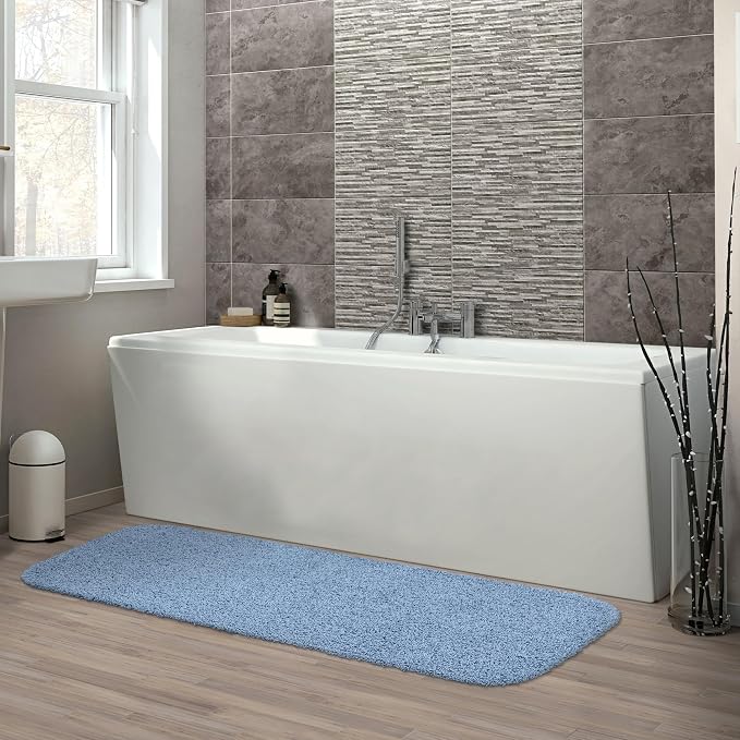 Garland Rug Jazz Nylon Washable 22 in. x 60 in. Basin Blue Bath Rug Soft, Absorbent, and Stylish for Your Bathroom