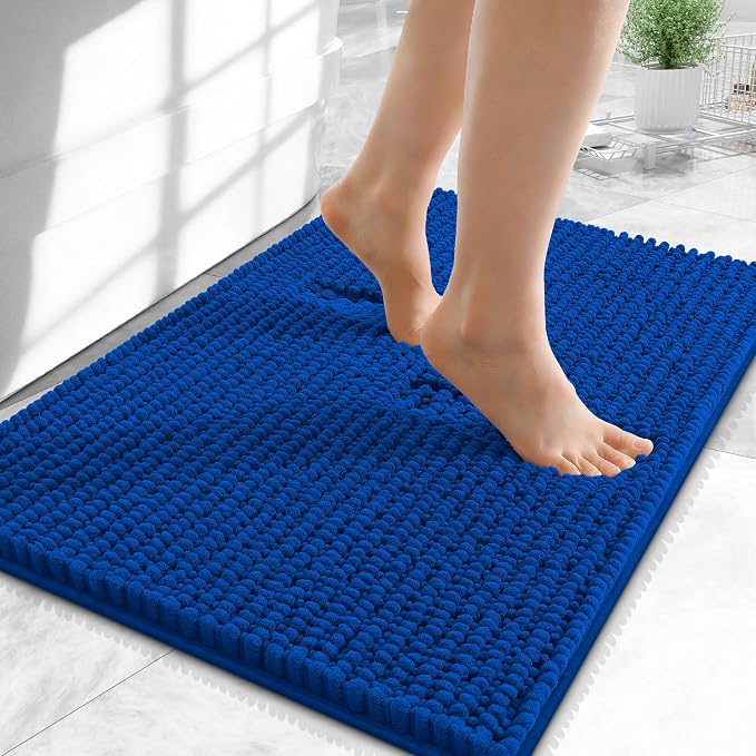 OLANLY Thick Chenille Small Bathroom Rugs Mats 24x16, Royal Blue | Soft Absorbent Bath Rugs, Rubber Backing, Machine Wash Dry, Bath Mats for Bathroom, Tub and Shower, Home Decor Accessories