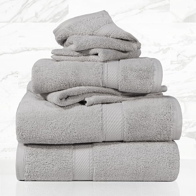 SUPERIOR Egyptian Cotton Ultra Plush & Absorbent, 6 Piece Set, Silver | Quick Dry, Soft Luxury Towel Set, Bath Essentials, Guest Bath, Spa, 2 Bath, 2 Hand, 2 Face Towels, Madeline Towels