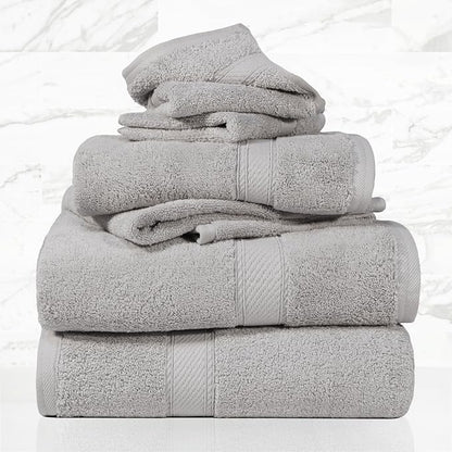 SUPERIOR Egyptian Cotton Ultra Plush & Absorbent, 6 Piece Set, Silver | Quick Dry, Soft Luxury Towel Set, Bath Essentials, Guest Bath, Spa, 2 Bath, 2 Hand, 2 Face Towels, Madeline Towels