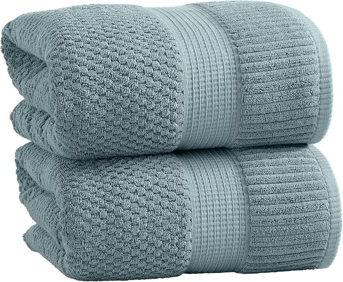2 Pack Oversized Bath Towels 100% Cotton | Green Towels | Oeko‑TEX Standard 100 | Soft & Absorbent, Quick‑Dry | Trinity Collection - Stormy Sea