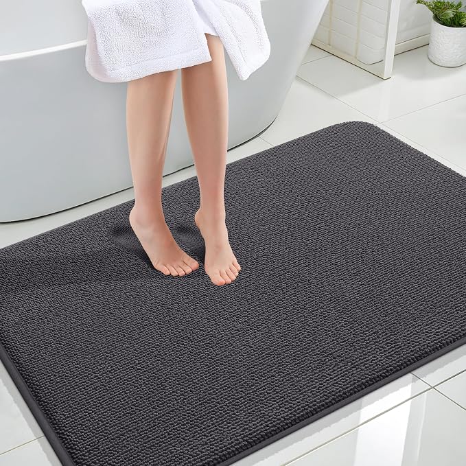 OLANLY Memory Foam Large Bathroom Rugs 44x32, Absorbent Bath Mat, Dark Grey | Soft Quick Dry Bath Rugs, Non-Slip Carpet, Machine Washable Mat for Bathroom Floor, Tub and Shower, Home Decor Accessories