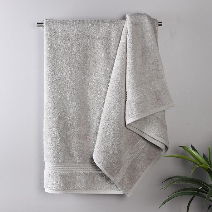 SUPERIOR Egyptian Cotton Bath Towel Set, Home Bathroom Towels, Master, Guest Bath, Decor Essentials, Quick Dry, Absorbent, Large Body Towels, Spa, Hotel, Resort, Adult, Kids, Set of 2, Silver