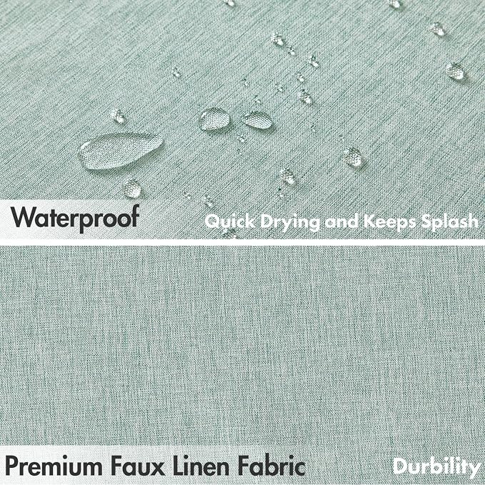 MIULEE Seafoam Green Scalloped Linen Shower Curtain 72x72 Inches | Linen Textured, Waterproof, Washable, 12 Metal Hooks, Heavy Duty Cloth, Black Border, Shower Curtain for Bathroom Bathtub