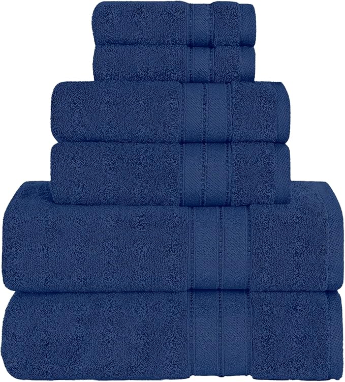Modern Threads - Spun Loft 6-Piece 100% Combed Cotton Towel Set - Bath Towels, Hand Towels, & Washcloths - Super Absorbent & Quick Dry - 600 GSM - Soft & Plush, Navy