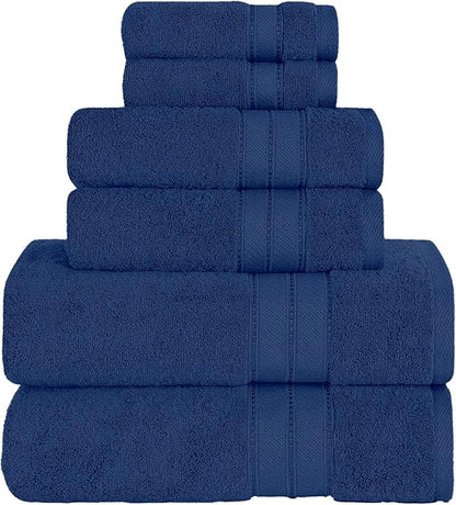 Modern Threads - Spun Loft 6-Piece 100% Combed Cotton Towel Set - Bath Towels, Hand Towels, & Washcloths - Super Absorbent & Quick Dry - 600 GSM - Soft & Plush, Navy