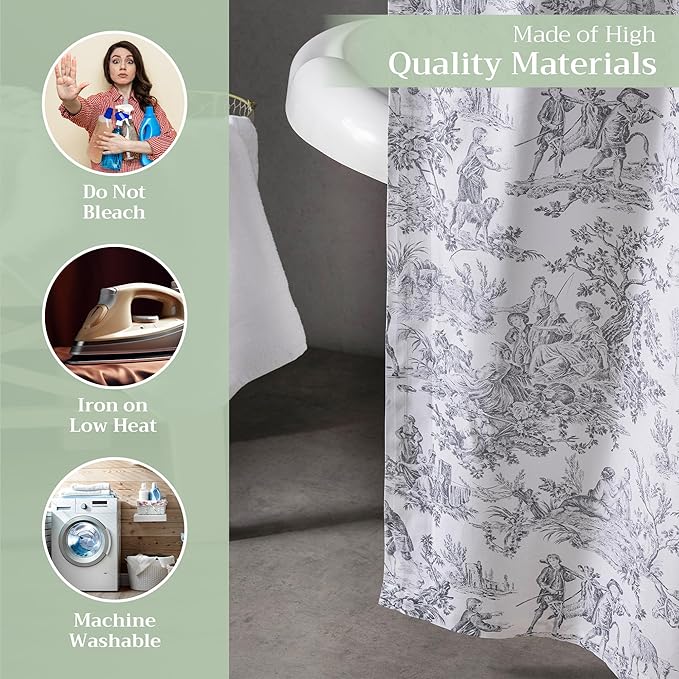 Maison d' Hermine Shower Curtain 100% Cotton One Panel 70"x72" Washable Fabric Shower Curtains for Bathroom, Easy Hanging with 12 Button Holes - Spa Easter Gifts (The Miller - Paloma Grey)