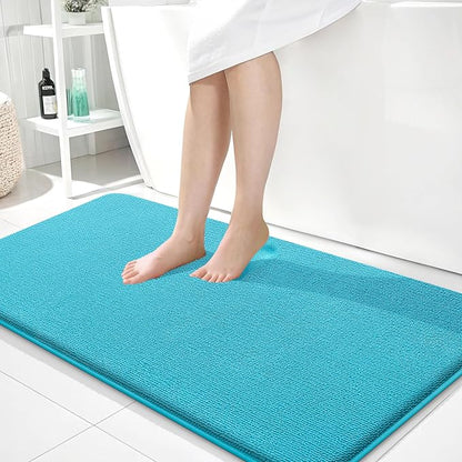 OLANLY Memory Foam Bathroom Runner Rugs 44x24, Absorbent Long Mat, Aqua Sky | Soft Quick Dry Bath Rugs, Non-Slip Carpet, Machine Washable Mat for Bathroom Floor, Tub and Shower, Home Decor Accessories