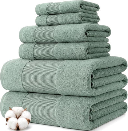 Modern Threads Air Cloud 6-Piece Towel Set - 100% Zero-Twist Cotton, 500 GSM, Quick Dry & Plush, Eucalyptus