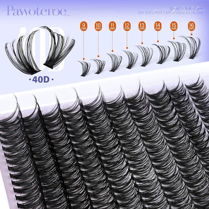 Lash Clusters 200pcs Individual Lashes 40D Cluster Eyelash Extensions 9-16mm Eyelash Clusters Lash Extensions for Self Application (40D, 0.07D, 9-16mm)