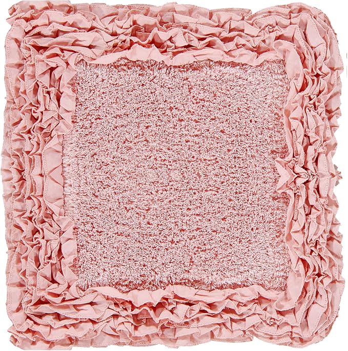 Better Trends 100% Cotton 20x60 Long Runner Bath Mat Extra Soft Non-Slip Bath Rug Water Absorbent Washable for Bathroom Floor Tub Shower Pink Shaggy Border Collection Oeko-Tex Certified